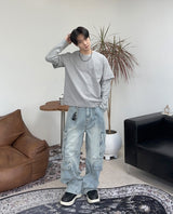Feline washed cargo denim pants