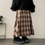 Vient Checkered Flare Banded Waist Long Skirt