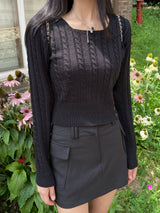 Unbutton slit square neck twist long sleeve knit (7 colors)