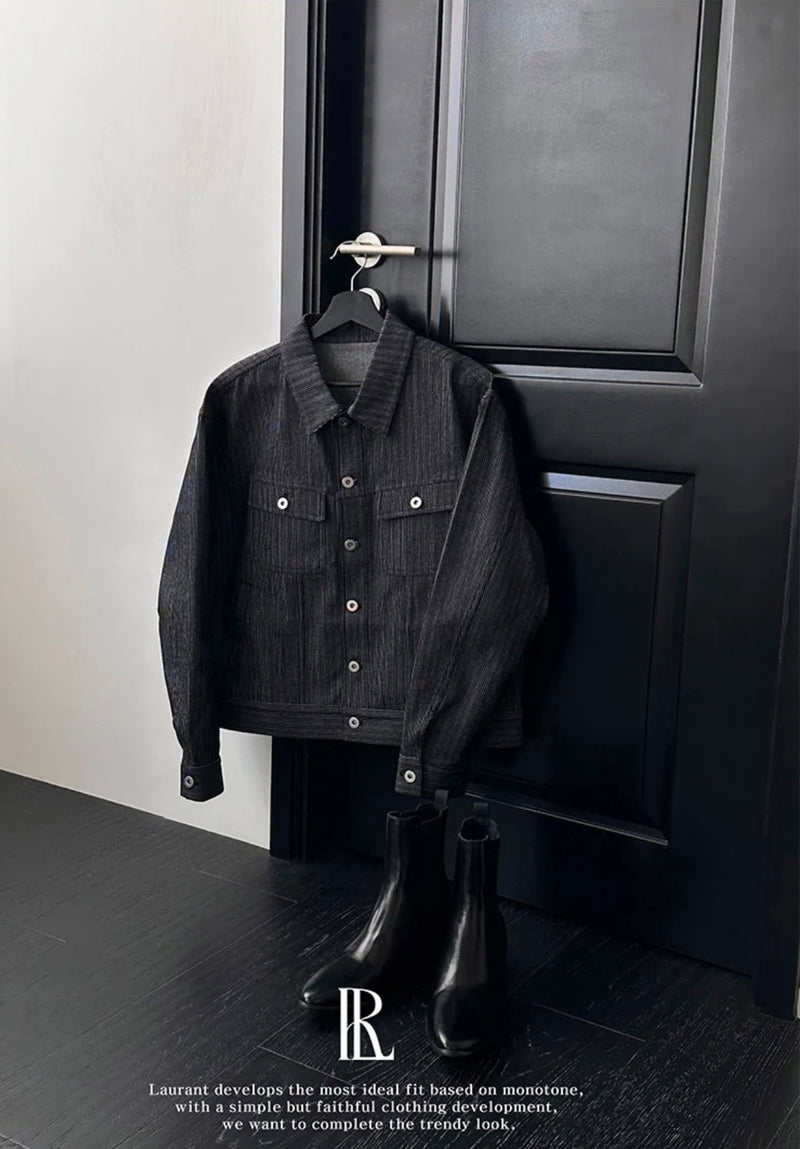 [LAURANTSEOUL] Stripe corduroy denim trucket jacket