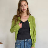 Summer Linen Round Neck Cardigan_Olive
