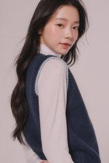 SIMPLE LINE KNIT VEST (Navy)