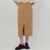 ORNAMENT PRINT CORDUROY SKIRT [BEIGE]