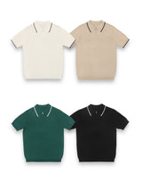 LMN ジェークツートーンジッパーカラー半袖ニット (4 colors)