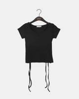 デサバックスリットリボンVネック半袖Tシャツ