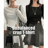 Hani Unbalanced Snap Crop Long Sleeve T-shirt