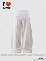 Back lettering banding wide casual pants