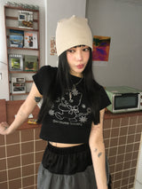 ゴーホームソサイエティキャットクロップTシャツ / GO HOME SOCIETY CAT CROP T SHIRT - BLACK