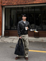 Twill curved wide cargo pants