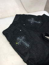 Stud Cross Wide Denim Pants