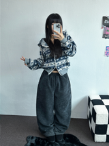 2ウェイ🤎 ノルディックフーディーセミクロッピードジップアップジャケット 🤎💙🩶2カラー