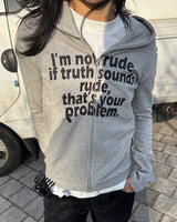 RUDE hood zip up (GREY) WOMENS