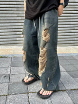 Western Vintage Destroyed Denim Balloon Pants