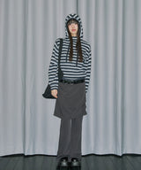 Stripe Turtleneck Balloonfit Hood Knit - NAVY