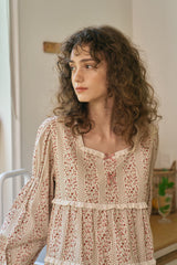 (24230WTLLN) ULLALA PAJAMAS Mazzle Long Sleeve Two-Piece Cream (30'S) Free Size