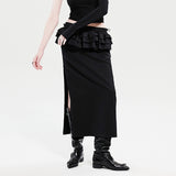 RUFFLES LONG SKIRT_BLACK