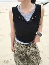 Orb Cut Henley Neck Sleeveless (5c)