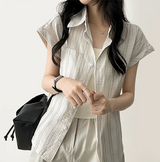Bronze stripe roll-up short sleeve shirt