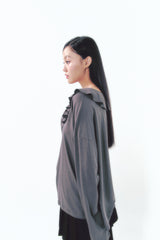 Rose Brooch Frill Long Sleeve Charcoal