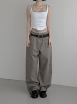 Poble Embroidered Patch Rivet Cotton Pants