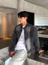 Biwon Washed Biker Denim Jacket