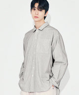 Side slit Stripe Cotton Shirt S139  Black