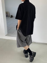 Two tuck wide banding half pants 2C