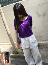 テユカラーボタン半袖Tシャツ