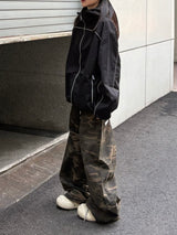 camo hip patch wide pants