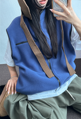 フリースレイヤードベストジップアップ💚💙🖤🧡4COLOR
