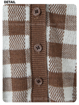 Brown V Checkered Long Sleeve Cardigan
