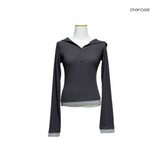 (3color) Snap Layered Ribbed Crop Hoodie