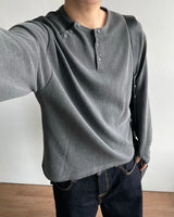 Double Washed Henley Neck Long Sleeve