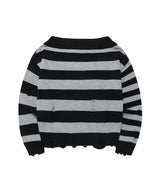 DAMAGED STAR STRIPE OFF SHOULDER KNIT BLACK(CV2GFFK620A)