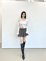 セリンオーバーポケットプリーツミニスカート (3color)