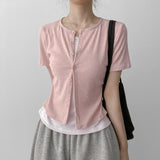 Spandex Layered Loose Fit Short-Sleeved Cardigan Short-Sleeved T-Shirt (5 colors)