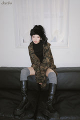 camouflage thick hood zip-up