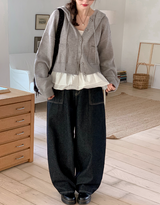 Pocket Crop Loose Hood Knit Cardigan (5color)