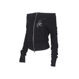 OFF-SHOULDER SLIM ZIP-UP_Black