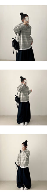 Itku Nonfade Side Slit Line Banding Denim Wide Pants