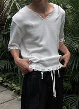 [S/S] Vacance damage v neck half knit(3color)