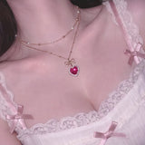 [Anti-Tarnish] Rosepink Heart Princess Layered Necklace - Gold Color (STAYC Seeun Necklace)