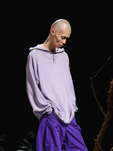 RELABEL 24AW Butterfly-Feathered Grey and Purple Maskable Turtleneck Zip Wool Sweater