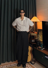 Loose-fitting striped collar short sleeve 3COLOR