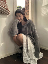 wool gray hood oversized fit knitwear
