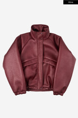 Puff raglan texture leather jumper