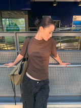 カラー バックオープン ルーズフィット 半袖Tシャツ