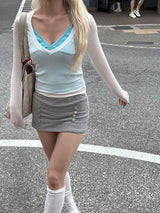Summer tencel deep v neck t-shirts(3color)