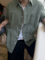 Dard pore check short-sleeved shirt