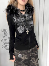 Fur Collar Zipper Hoodie